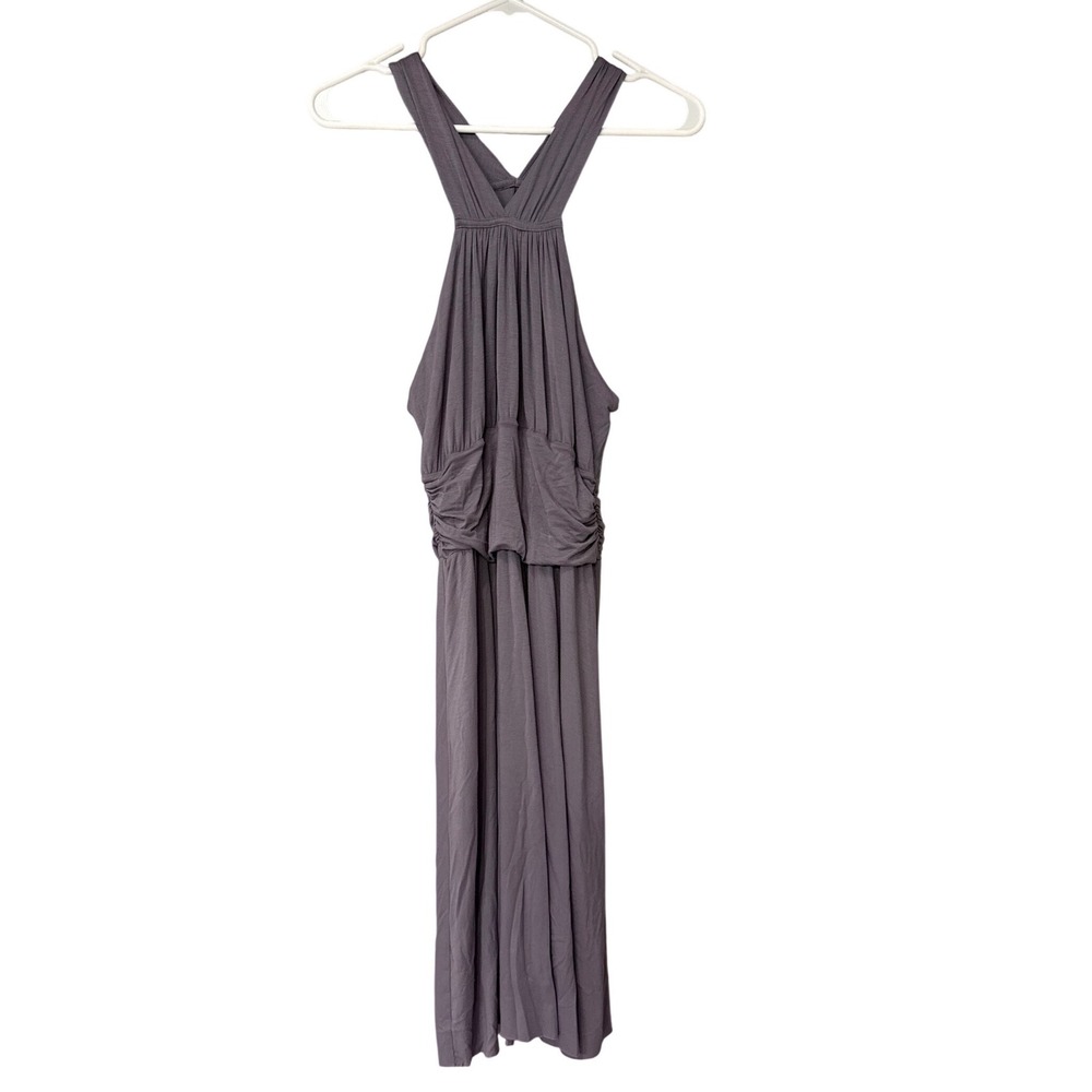 Velvet by Graham & Spencer Women Purple Halter Ruched Midi Dress Large Lined